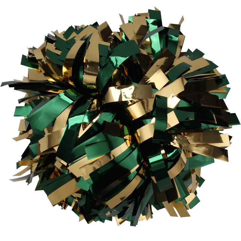 ICObuty Metallic Cheerleader Cheerleading Pom Poms 6 inch 1 Pair (Forest Green/Gold) - Image 1